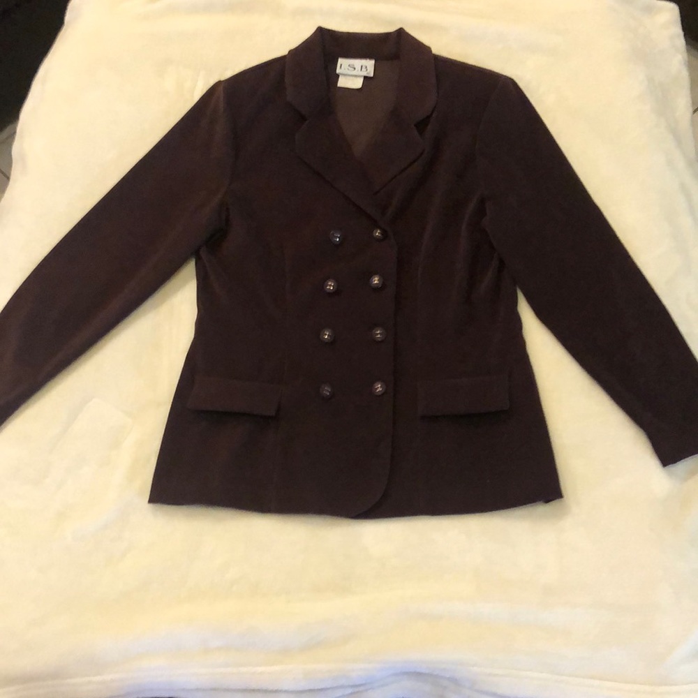 Blazer and pants matching suit outfit Burgundy in color or a dark brown